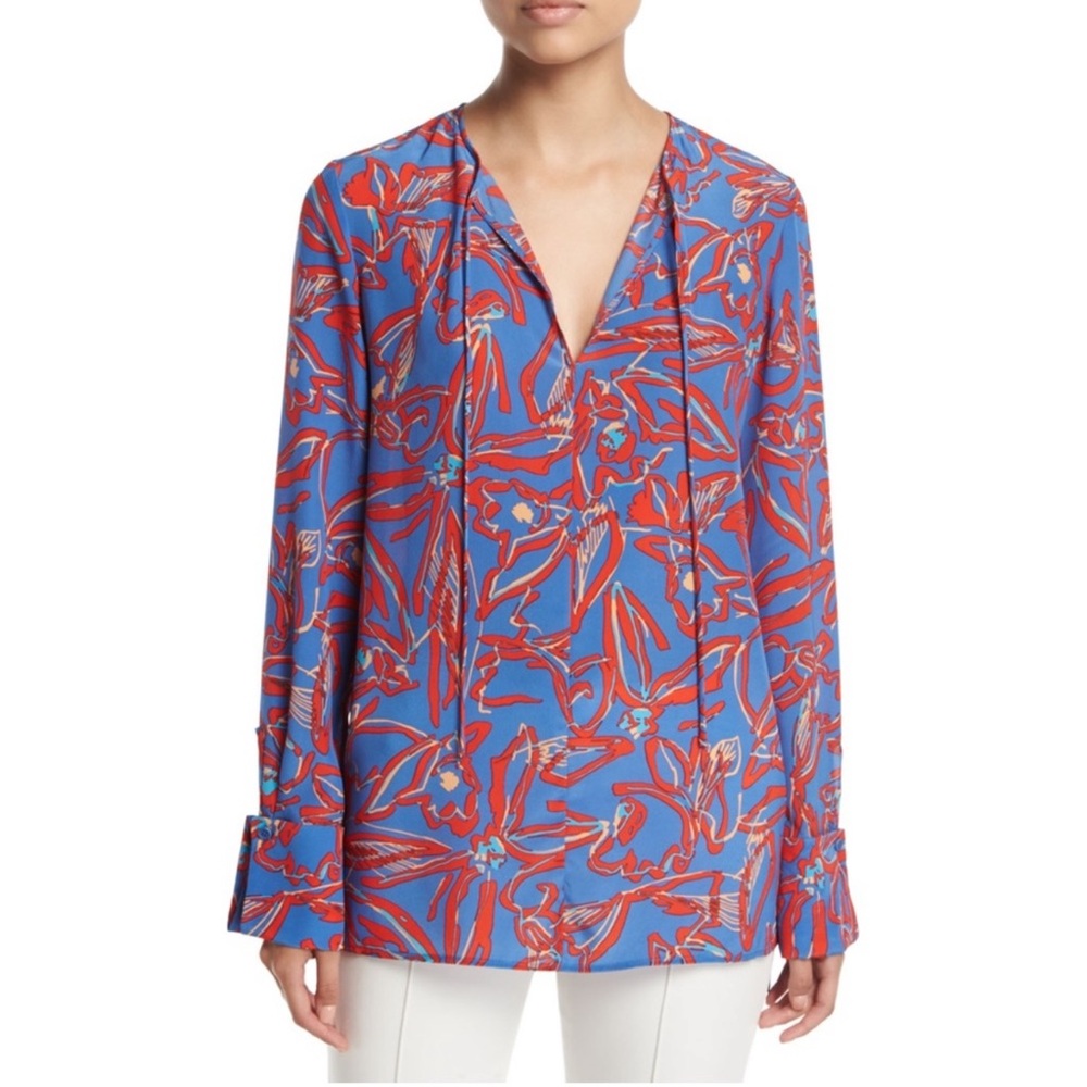 Diane von Furstenberg Silk Tie Front Blouse Size 8